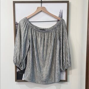 🌟White House Black Market Shimmery Metallic 3/4 Sleeve Scoop Neck Blouse